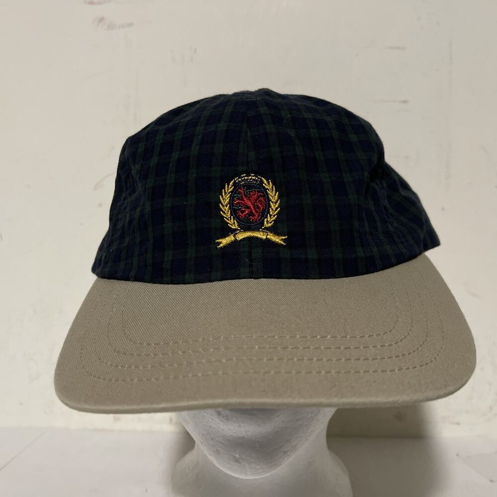TOMMY HILFIGER Plaid Leather Strapback Hat/Cap (Beige Brim)
